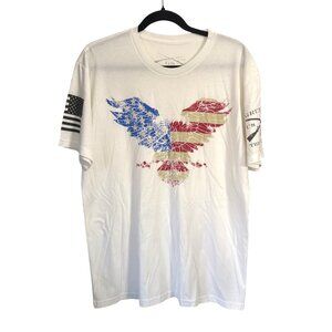 Grunt Style White Patriotic T-Shirt With American Flag Eagle Print Size Large